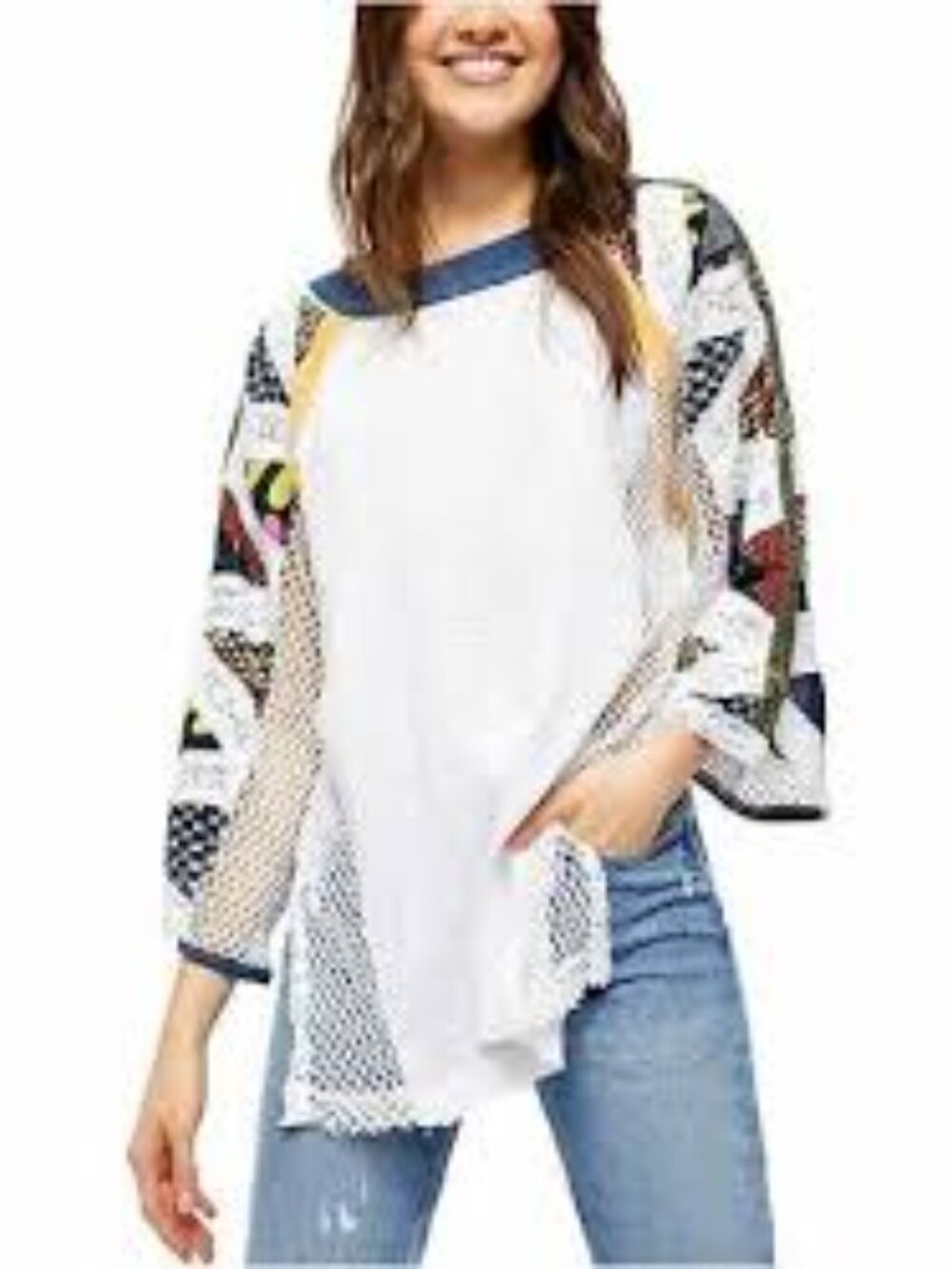 Free People Serengeti XS oversized patchwork mixed media top